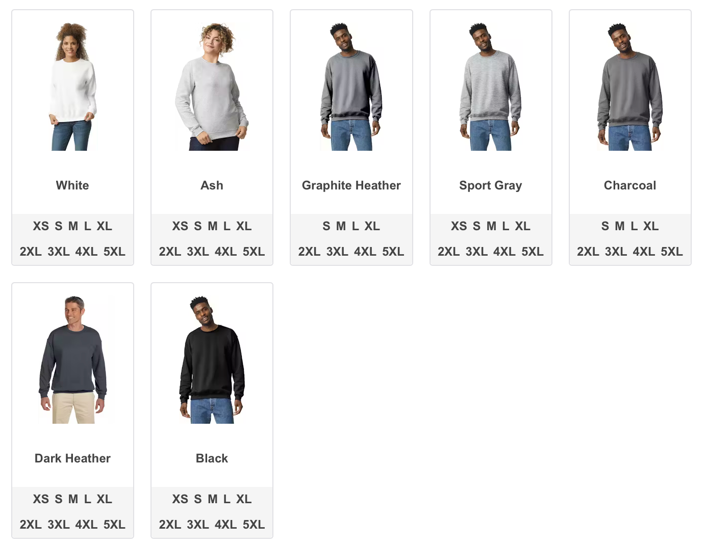 Fleece Crew Neck Sweatshirt Color & Size Options