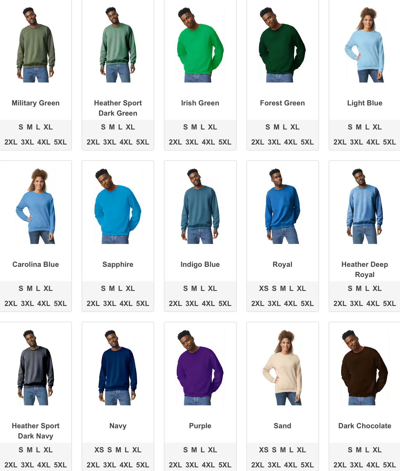 Fleece Crew Neck Sweatshirt Color & Size Options