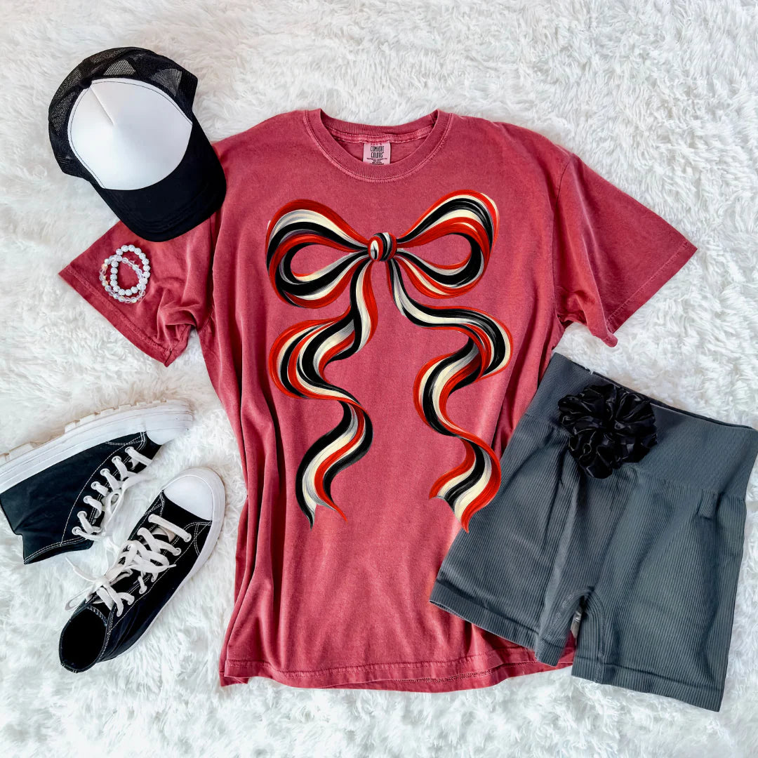 Red White Black Long Bow Short Sleeve T-shirt