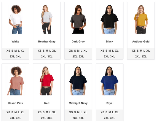 Cropped Tees Color & Size Options