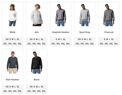 Fleece Crew Neck Sweatshirt Color & Size Options