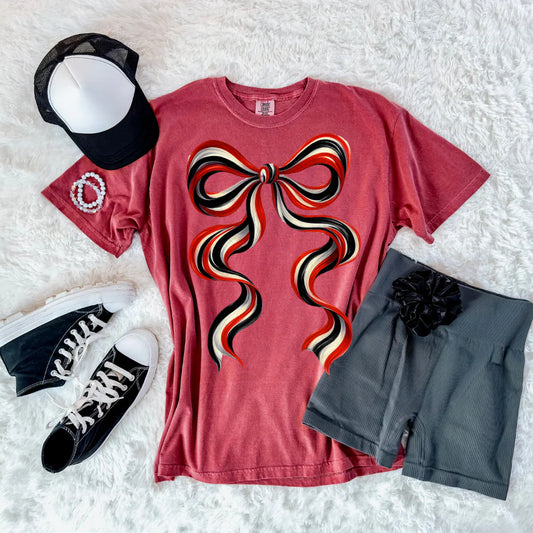 Red White Black Long Bow Short Sleeve T-shirt